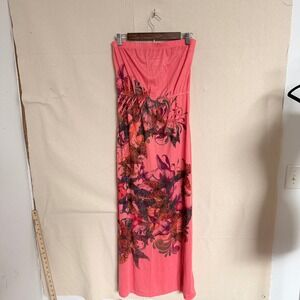 T-Party Pink Floral Butterfly Strapless Maxi Dress Large Made in USA UF57LU76